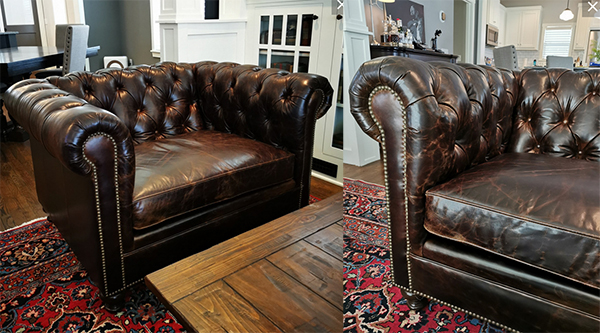 Two Carlise tufted chairs, 52"x 39"W x 39"H in Brompton Cocoa.