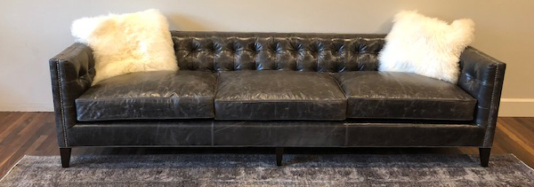 South End sofa 108”W x 35”D x 28.5”H, in Brompton Wolf leather